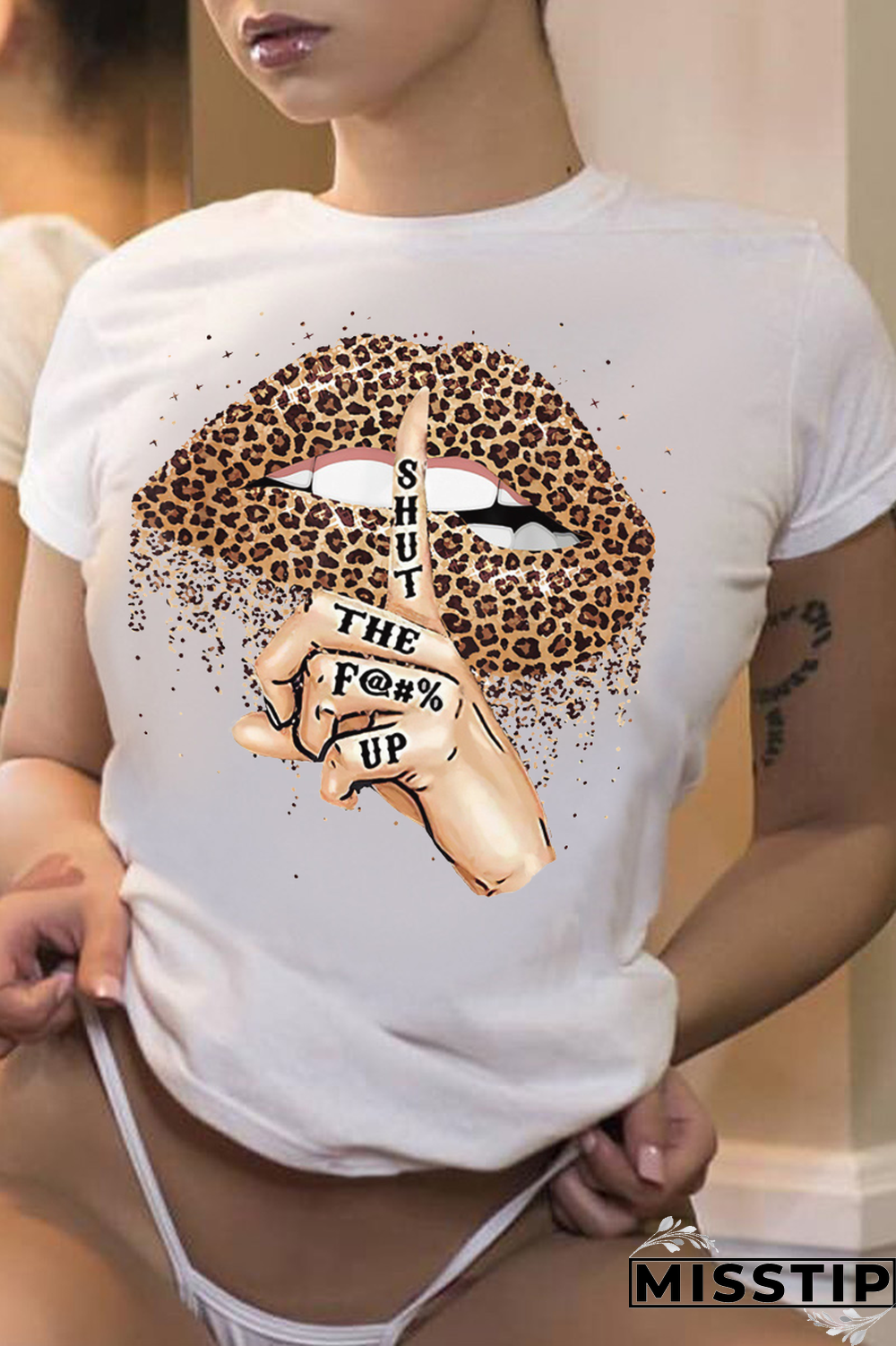 Orange Street Lips Printed Patchwork O Neck T-Shirts