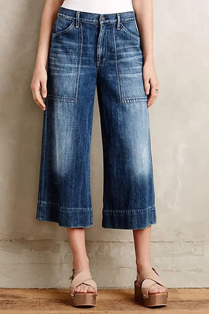 Slant Pocket Wide Leg Crop Jeans