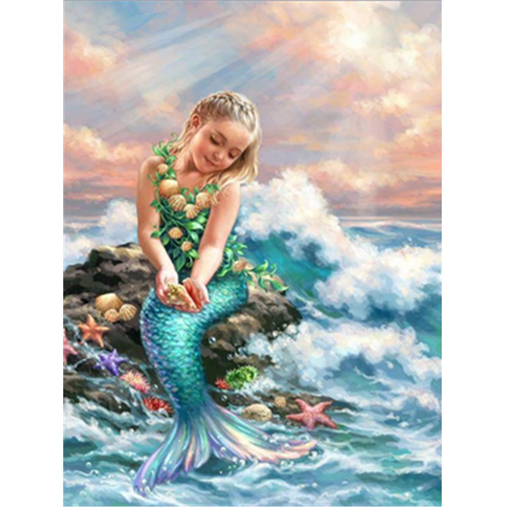 

40*30CM - Sea Fish Girl - Round Drill Diamond Painting, 501 Original