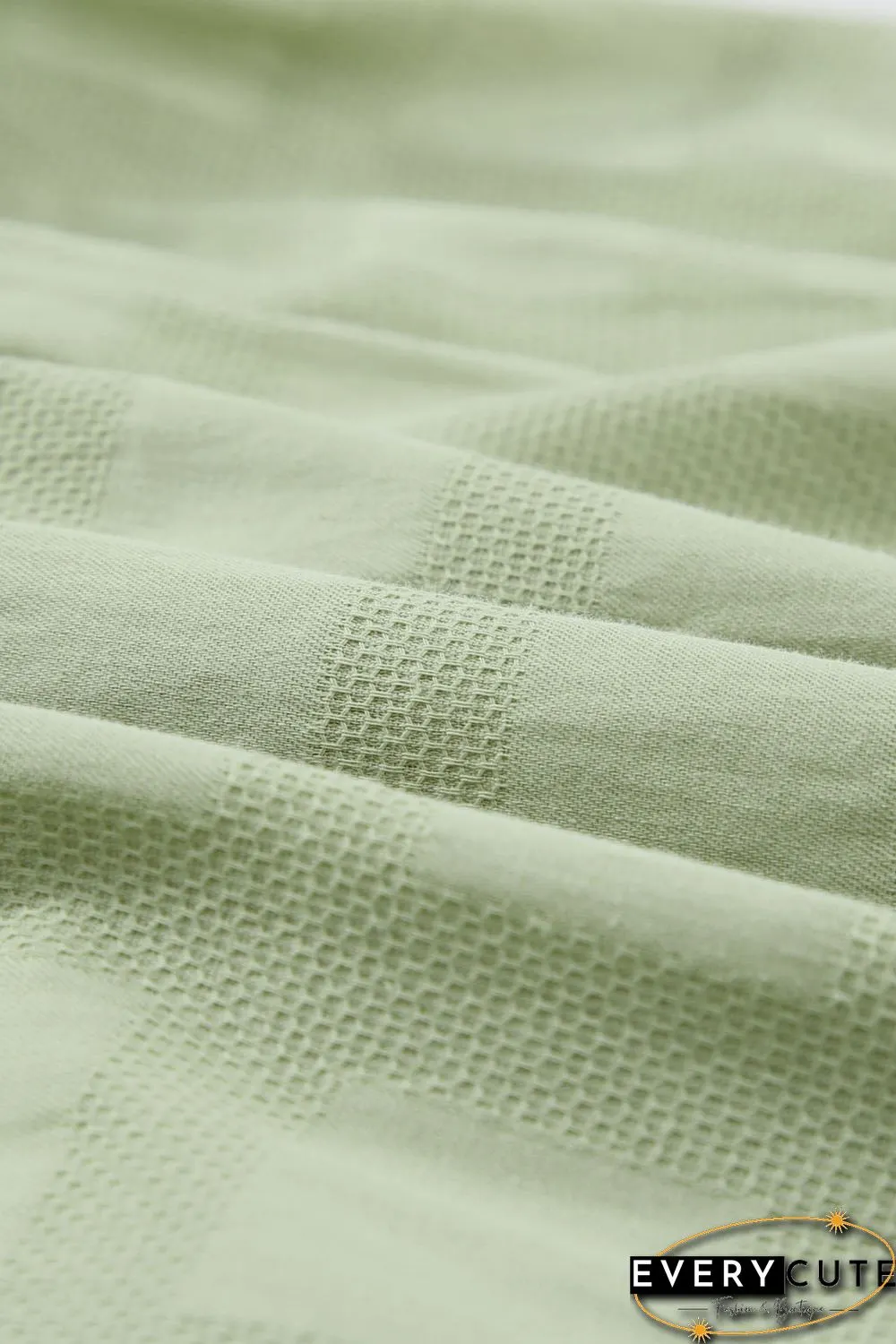 Green Square Neck Jacquard Short Sleeves Top
