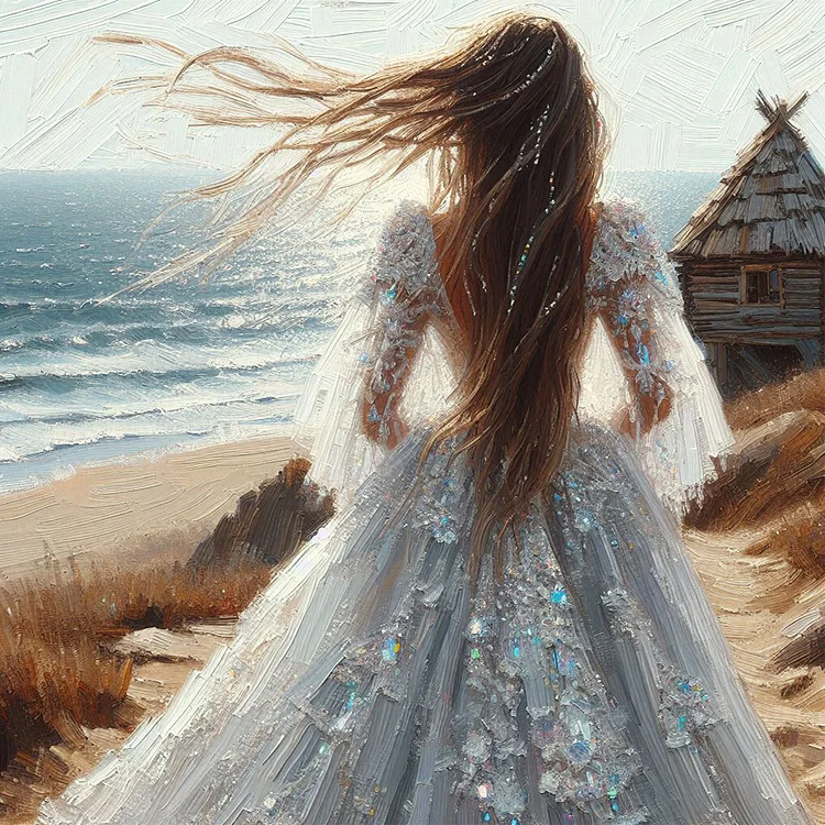 Back Of Girl At The Seaside 30*30CM (Canvas) Full Round Drill Diamond Painting gbfke