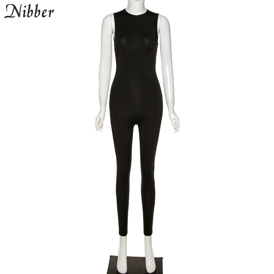 Nibber Summer Solid Basic Black White Jumpsuit Overalls Women's Clothing 2021 Street Casual Activity Wear Fitness Outfit Female