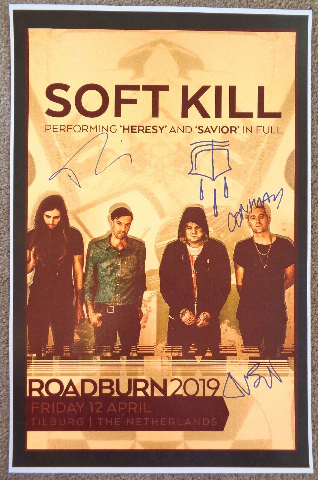 Signed SOFT KILL Gig POSTER All 4 InPerson w/Proof Concert Autograph Netherlands