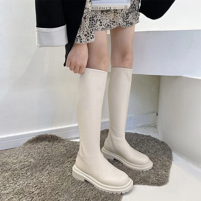 Women's Long Boots Soft PU Leather Autumn Shoes Thick Soled Platform Fashion Ladies Knee High Boots 2021 Solid Color Female Boot