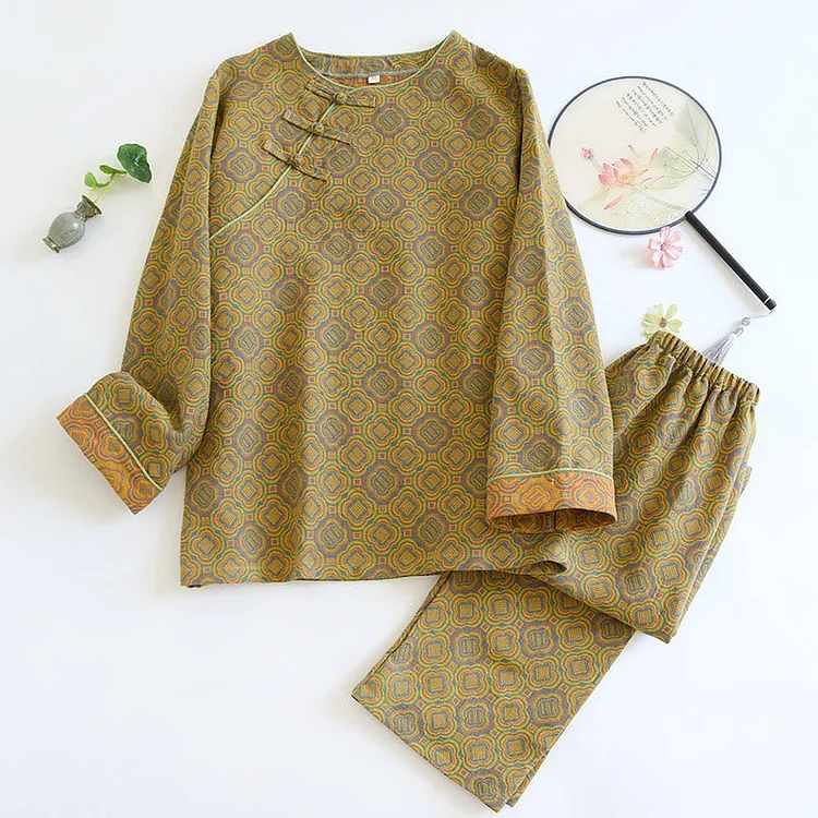 Retro Frog Button Cotton Breathable Pajama Set Radinnoo.com