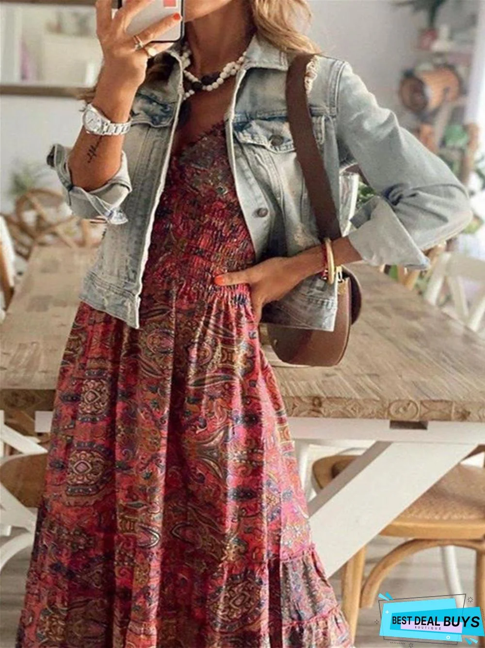 Fashion Printed Short Sleeved Women Dress Long Skirt