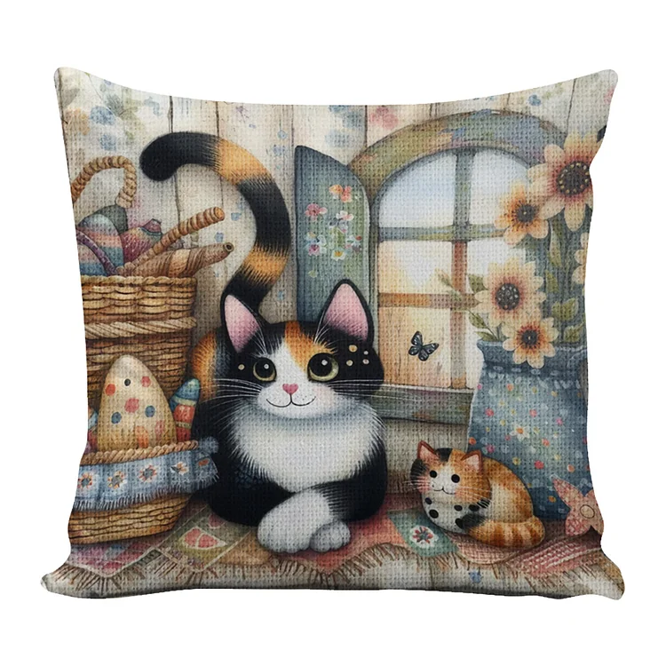 14CT Cotton Flower Cat Cross Stitch Embroidery Pillowcase Crafts 33x33cm gbfke