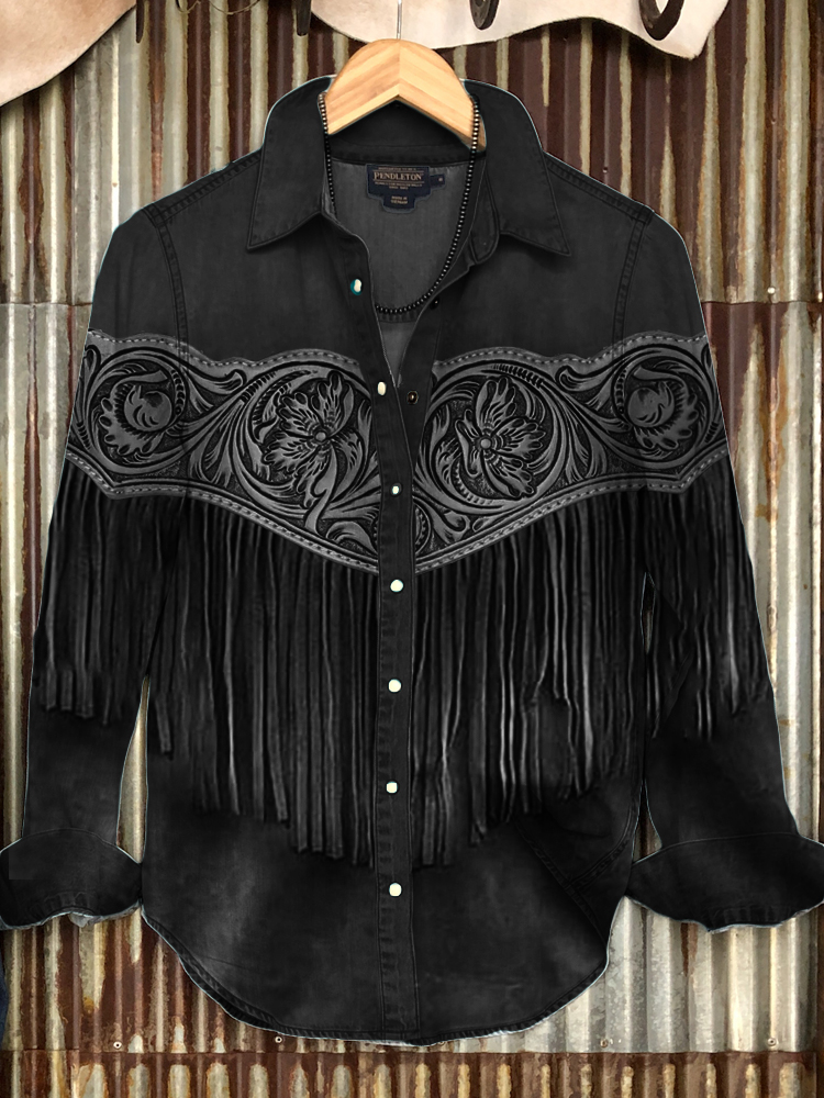 Comstylish Vintage Western Floral Tassels Cowgirl Blouse