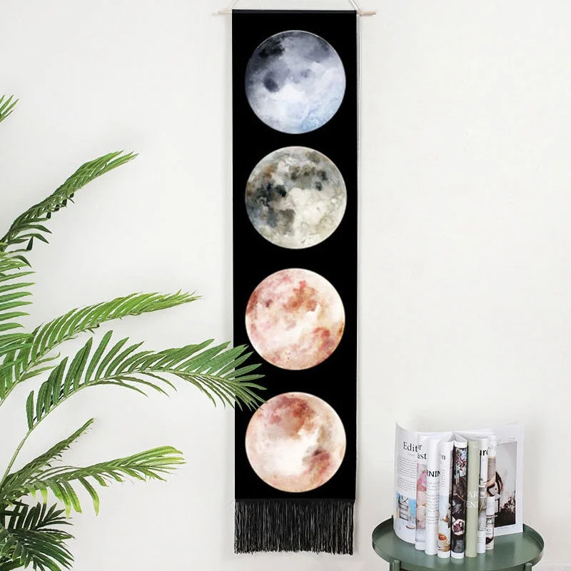 Home Sun Moon Scroll Drawing Decor Macrame Tassel Hand-Woven Wall Hanging Tapestry Tarot Bedroom Art Background Cloth Tapesry