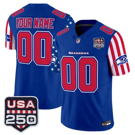 Men's Seattle Seahawks Royal 2026 America 250 Edition Patch Vapor F.U.S.E. Limited Custom Jersey