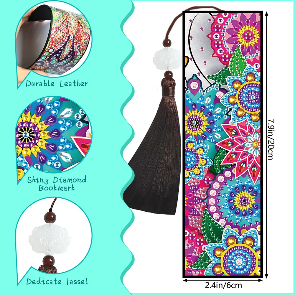 2pcs DIY Diamond Painting Leather Bookmark Mandala Tassel Crafts