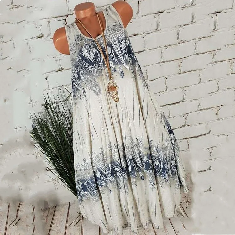 Fashion Sexy Sleeveless Beach Party 3D Print Loose A-Line Casual Dress
