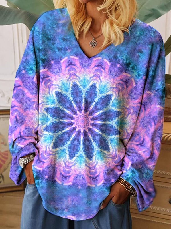 Blue Mandala Print Loose T-shirt