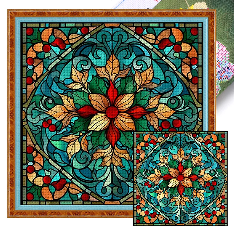 【Huacan Brand】Glass Art-Flower 14CT Stamped Cross Stitch 40*40CM