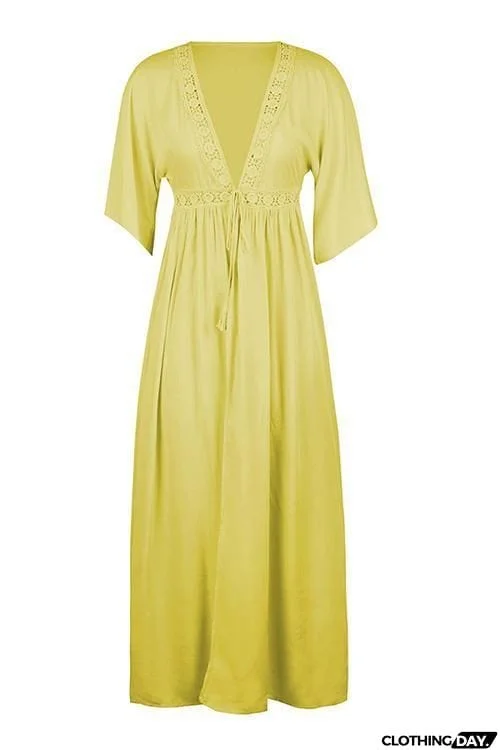 Crochet Lace Insert Long Cardigan