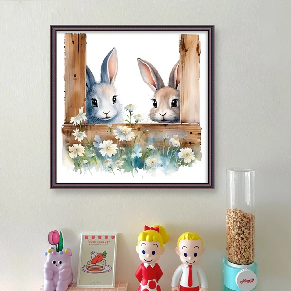 DIY Stamped Cross Stitch 11CT Full Embroidery 50*50cm - Flowers And Rabbits