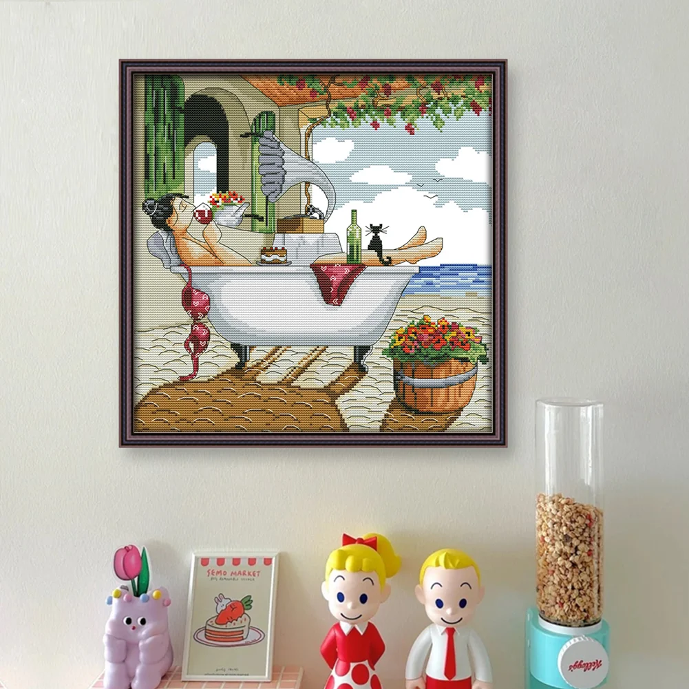 DIY Stamped Cross Stitch 14CT Full Embroidery 35*35cm - Enjoy Life