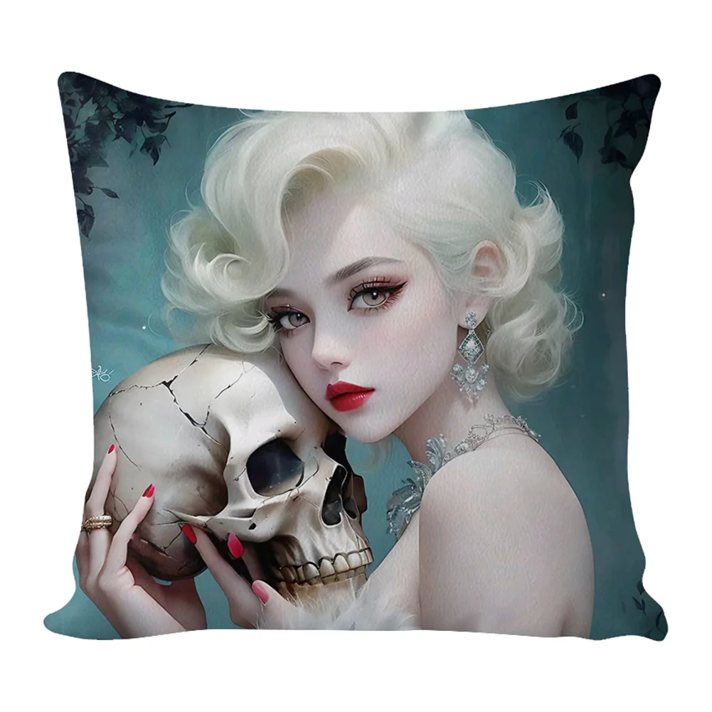 11CT Stamped Cross Stitch Pillow Cover with Zip Halloween Girl(Canvas|45*45cm)