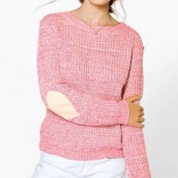 Solid Color Round Neck Pullover Sweater Love Elbow Women's Sweater Coat