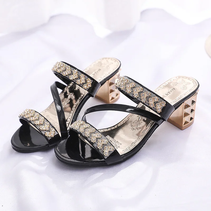 Yyvonne Heel Fish Mouth Sandals Woman With Water Drill Outside Wearing Large Size Sexy Female Round Head And Cold Slippers Outside Wearing Beautiful