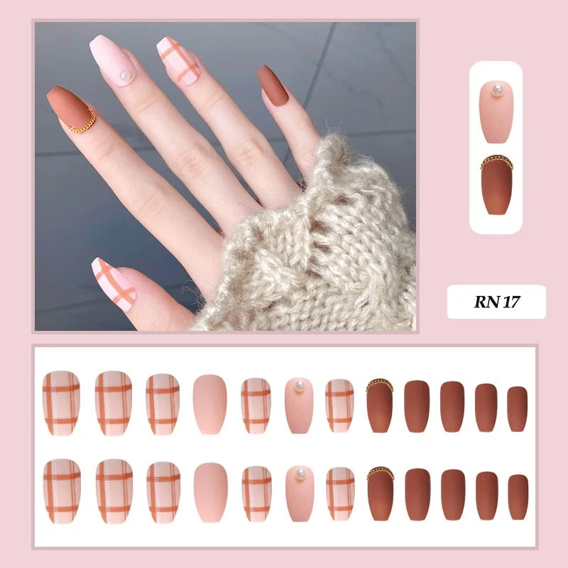 24pcs false nails matte Green Nails Patch with glue Removable Long Paragraph Fashion Manicure press on Nail tips free shipping-Nail Inspo