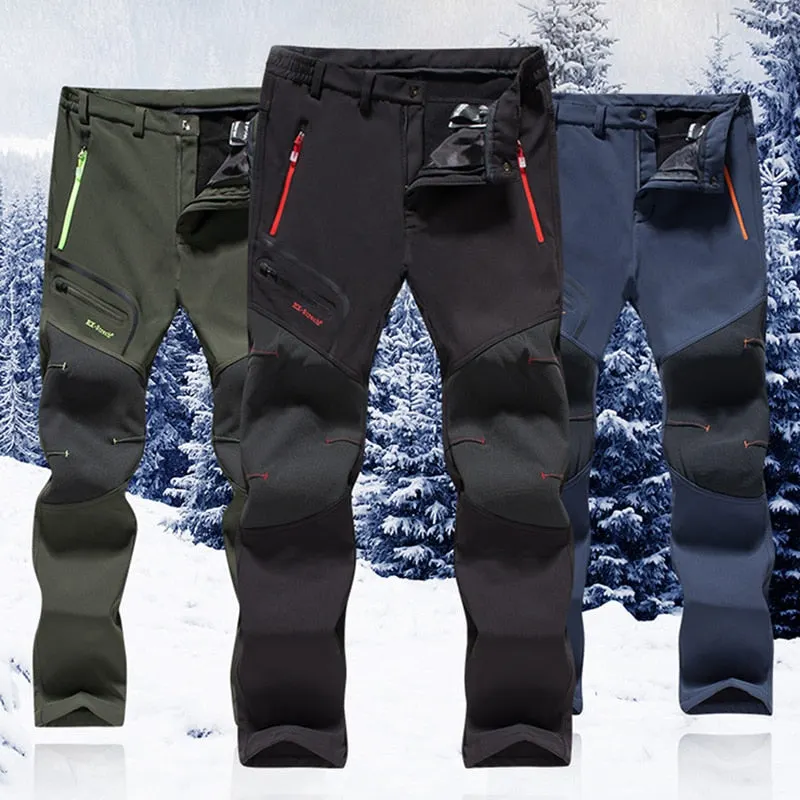 Men's Pants Winter Fleece Warm Oversized Outdoor Hiking Camping Sports Trousers Casual Soft Waterproof Cargo Pants Plus Size