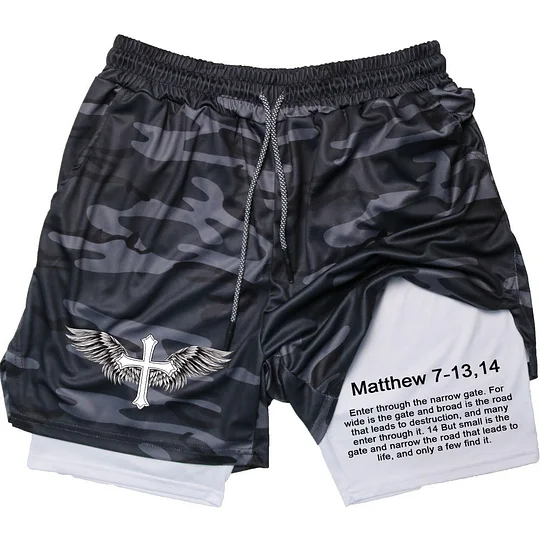 Men's Casual Athletic Compression Quick Dry Shorts Workout Running Double Layer Pants