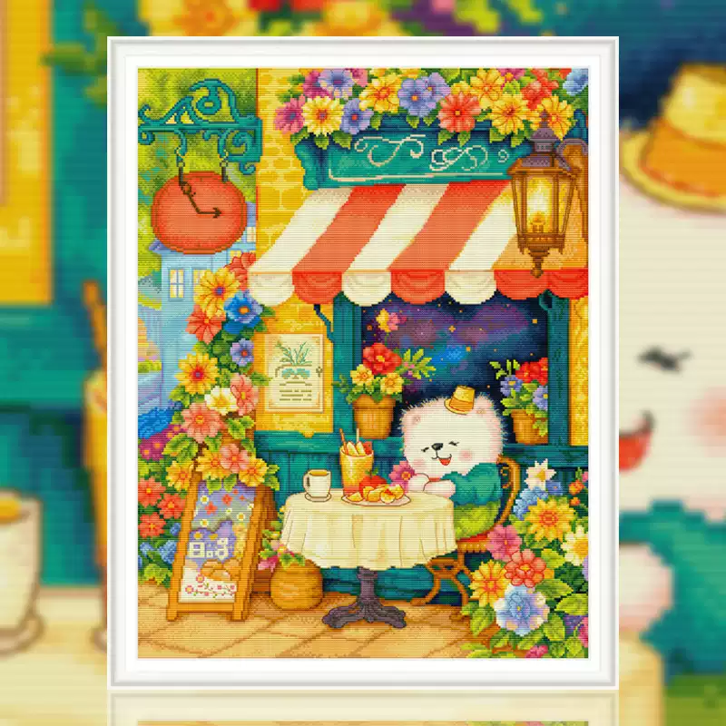 Spring Afternoon Tea 14CT Pre-stamped Canvas(50*60cm) 84 Colors Egyptian Cotton Cross Stitch