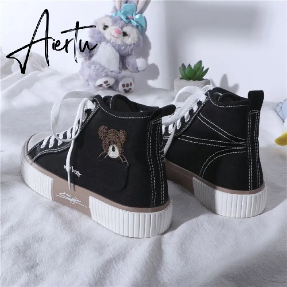Aiertu Women's Sneakers Kawaii Shoes Sports Vulcanized High Top Flats Casual Fashion Bear Spring Cute Harajuku Canvas Dropshipping Aiertu