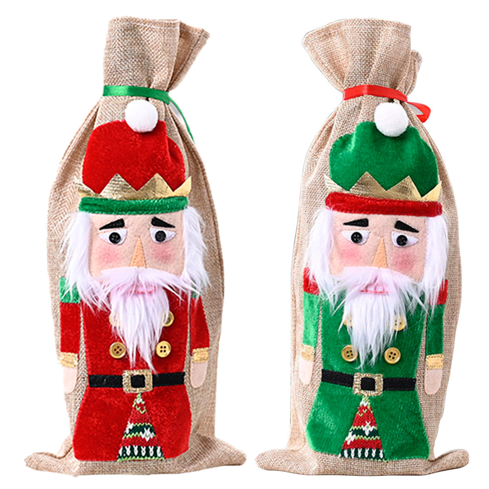 

Linen Wine Bottle Covers Bag Santa Claus Christmas New Year Decorations, Red, 501 Original