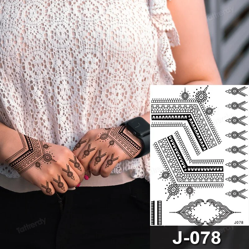 Sdrawing Temporary Tattoo Sticker Henna Mehndi Totem Flash Tatto Butterfly Flower Hand Fingers Body Art Arm Fake Tatoo Women