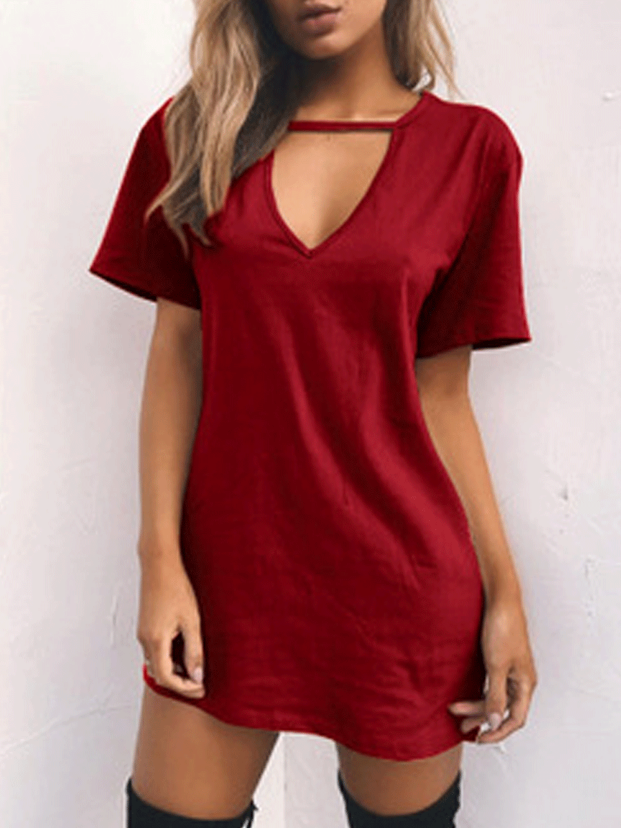 V-neck halter cutout short-sleeved dress
