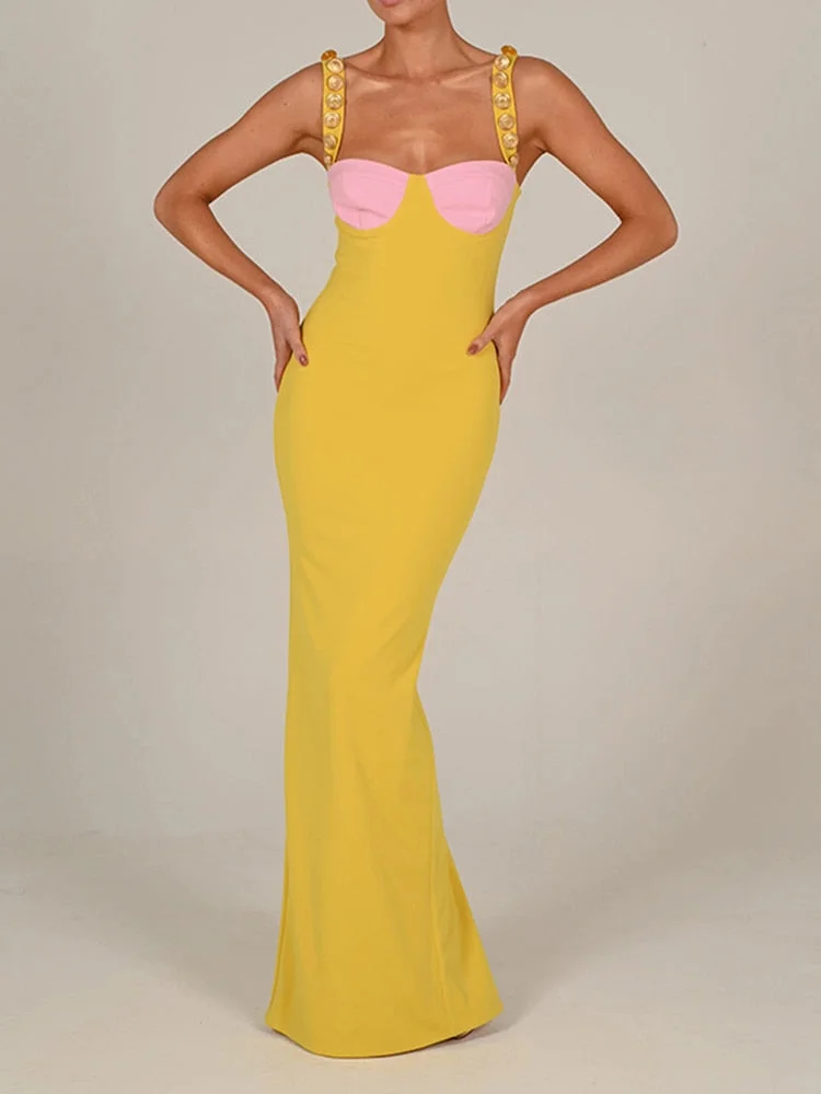 Tawnie 2022 Spring Summer Elegant Spaghetti Strap Bodycon Maxi Dress Women Sexy Backless Sleeveless Long Party Dresses Casual