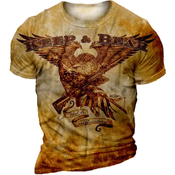 BrosWear Men's Vintage Breathable Eagle Print T-Shirt