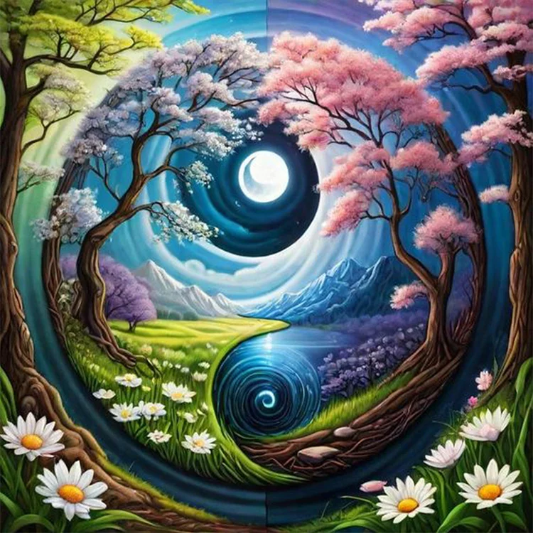 Spring Tree Yin And Yang Diagram 30*30CM (Canvas) Full Round Drill Diamond Painting gbfke