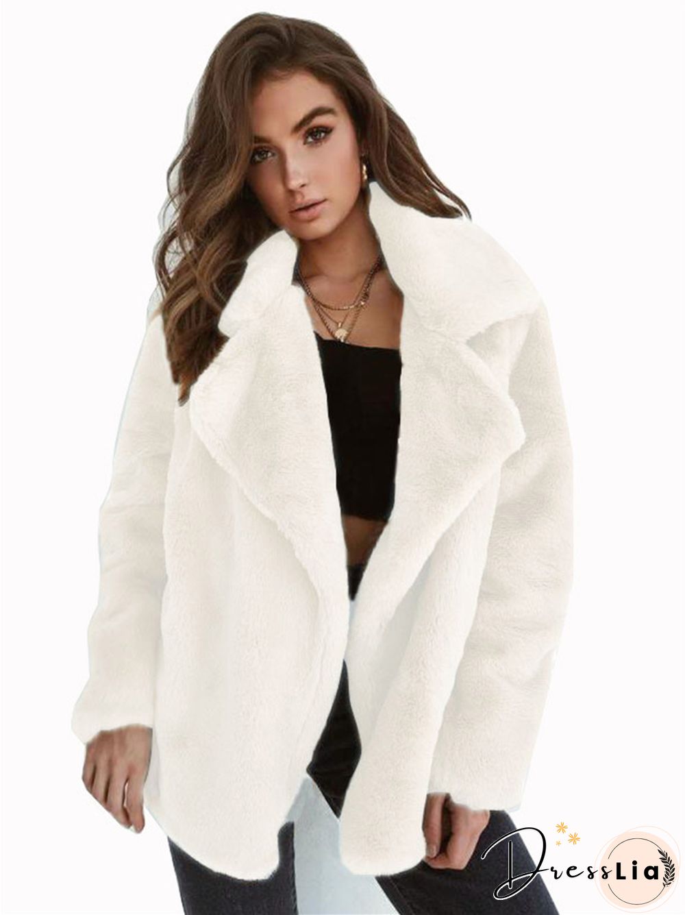 Fashion Solid Color Sexy Plush Lapel Coat