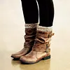 Women's PU Flat Heel Boots Mid-Calf Boots Winter Boots With Buckle Shoes