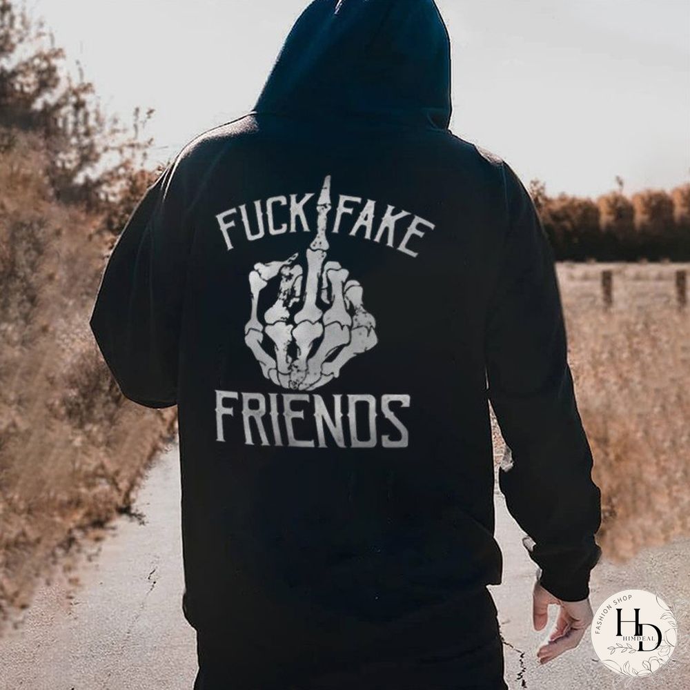 Men's Fuck Fake Friends Skull Print Hoodie