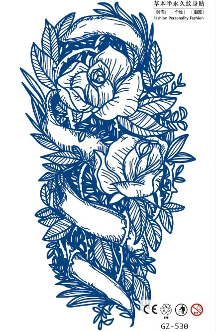 Temporary Waterproof Tattoo Stickers Seductive Snake Flower Ink Lasting Sexy Girls Arm Chest Waist Buttocks Realistic Fake Tatoo