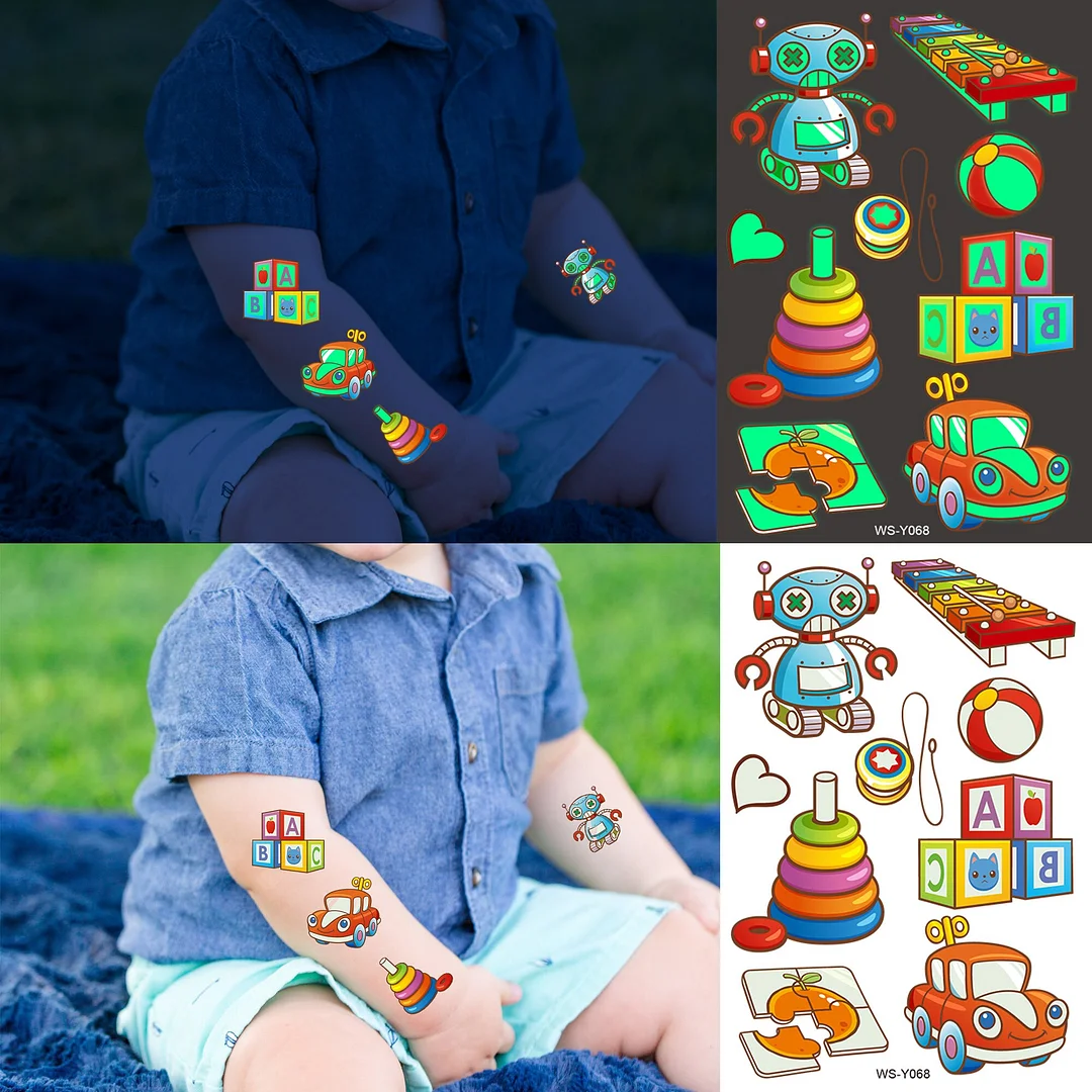 Sdrawing Glow In The Dark Temporary Tattoos For Kids Boys Kids Fake Luminous Tattoo Flash Animal Cartoon Party Favor Set Glowing Zoo