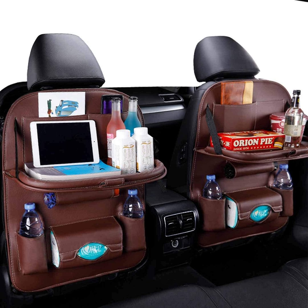 Car Back Seat Organizer Storage Bag with Foldable Table Tray Tablet Holder Tissue Box