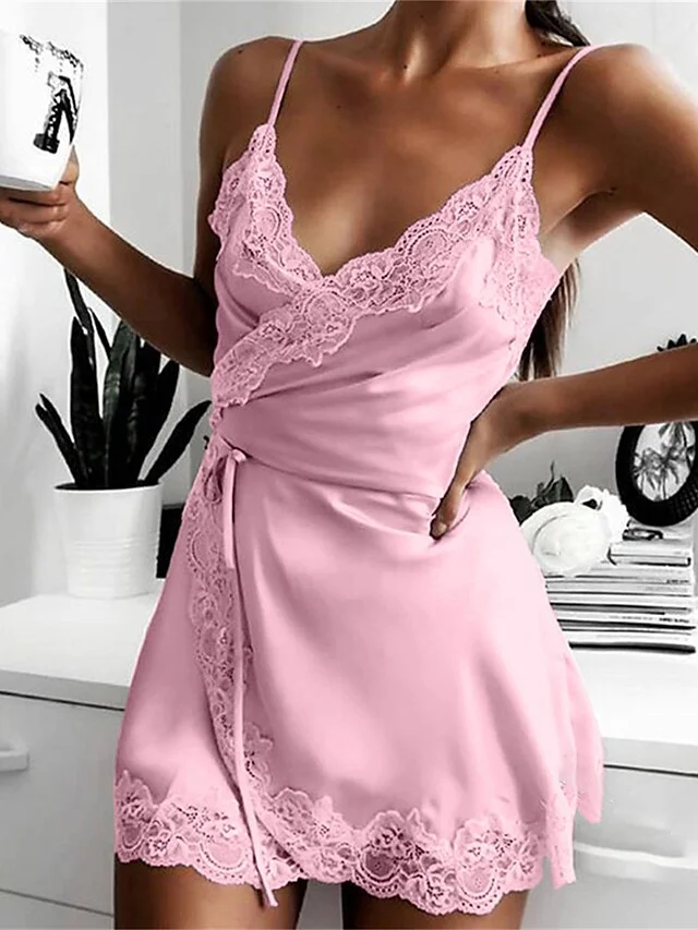 Women's Sheath Dress Summer Dress Mini Dress Polyester Adorable Sexy Lace Backless Solid Colored Strap Party Lounge Black Pink 2023 Spring Summer S M L XL