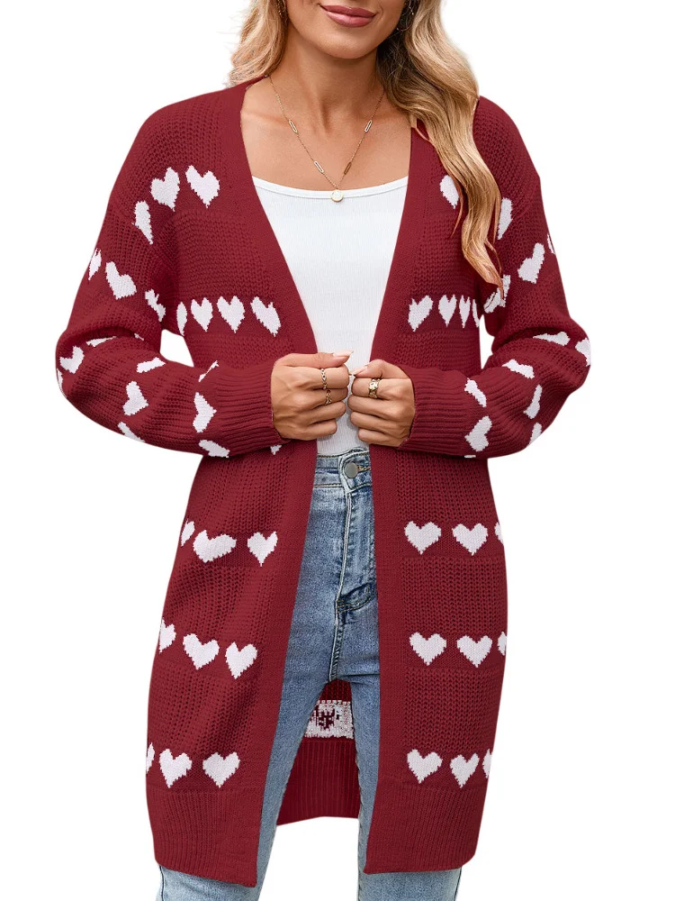 Athvotar Athvotar And Winter New Valentine's Day V Word Love Lasce Knitted Cardigan Coat Sweater Woman