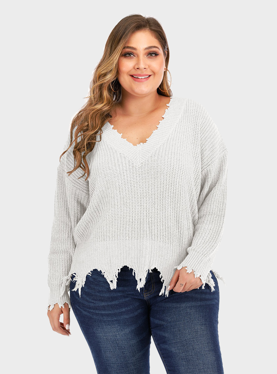  thdmladies Plus Size V-neck Knitted Sweater thedmladies