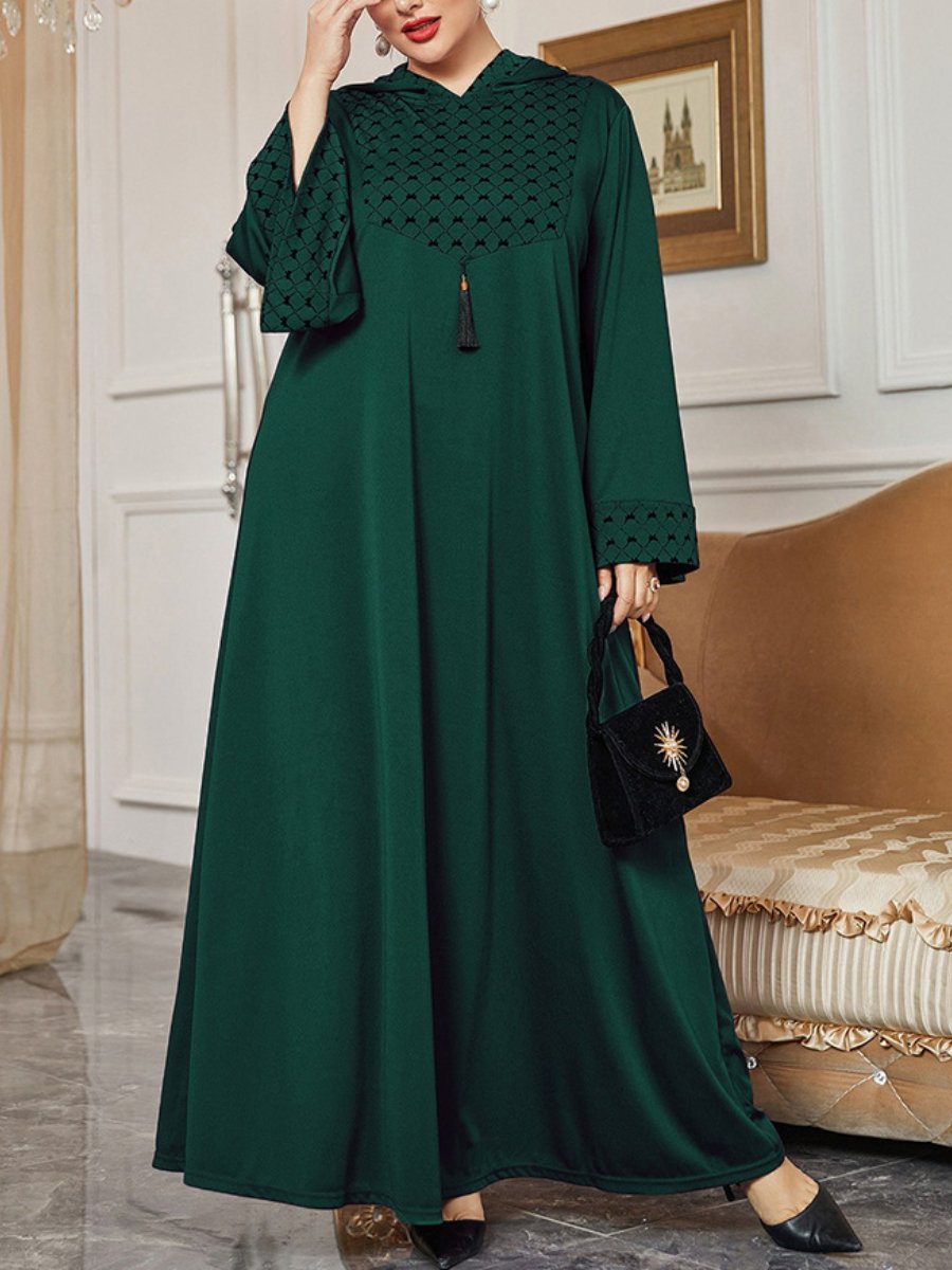 Hooded Design Black Embroidery Tassel Long Sleeve Dress | Oxredo Shop Ramadan Sale