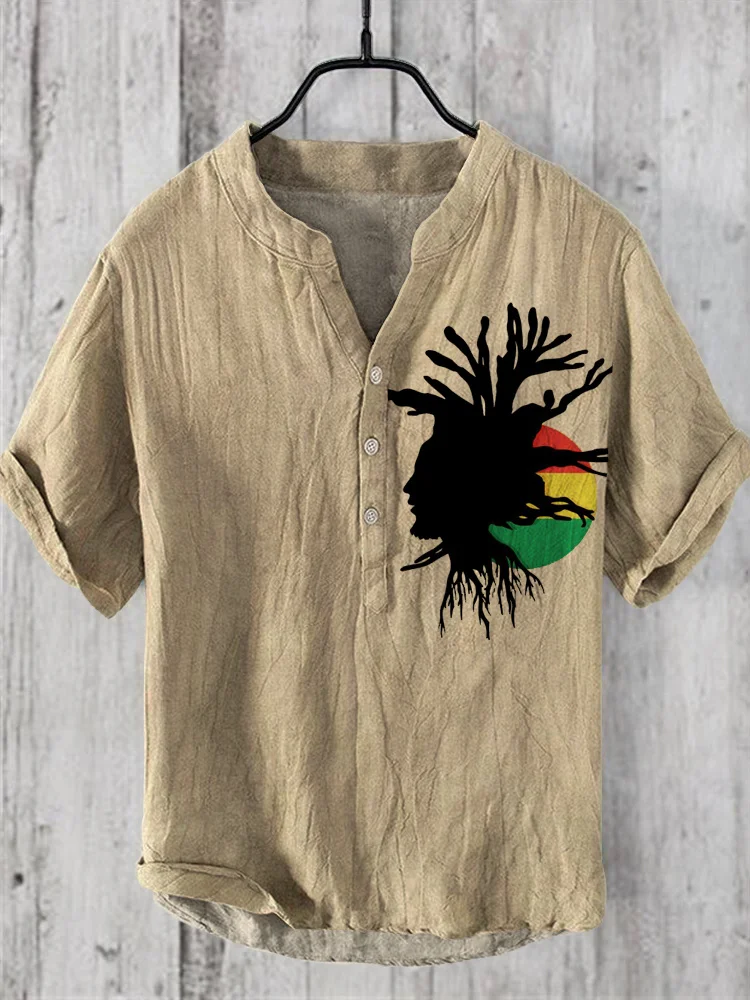 Reggae Art Print Linen V-Neck Shirt