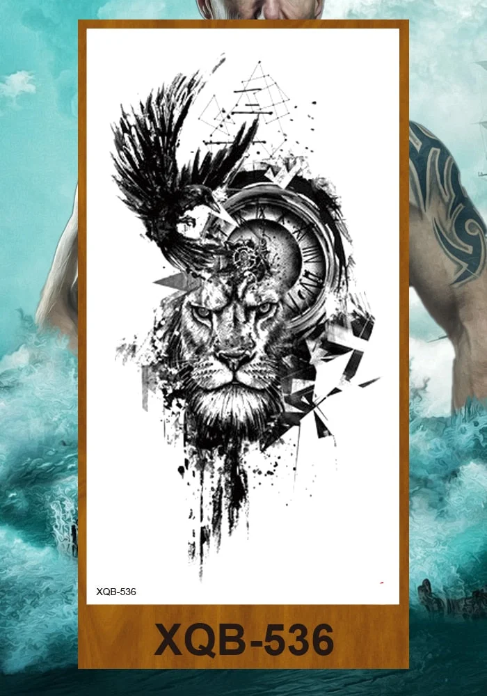 Temporary Tattoo Stickers Men Women Adult Girl Chest Flower Arm Leg Fake Tatoo Semi Permanent Tiger Wolf Beauty & Beast Body Art