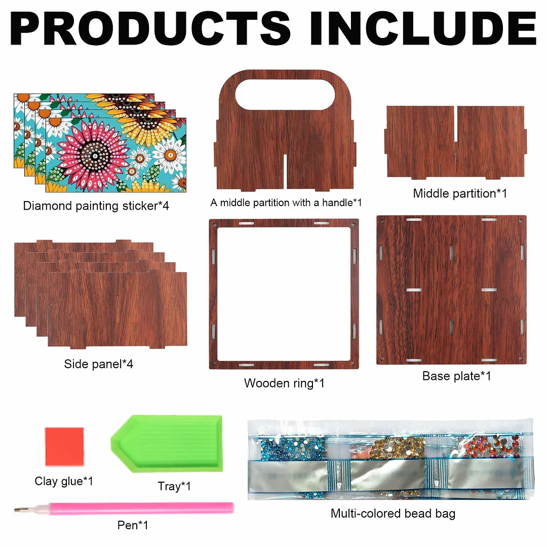 DIY Flower Wooden Diamond Painting Handheld Storage Box Kit Tabletop Art Decor