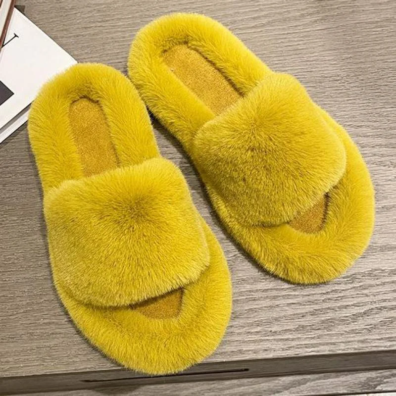 Home Slippers Women's Flat Shoes Female Lady Fur Flip Flops Slides 2022 Soft Plush Cotton Ytmtloy Indoor Winter Zapato Mujer