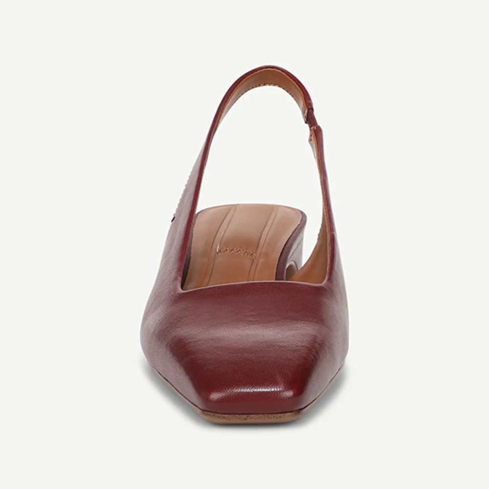 Faux Leather Chunky Heel Slingback Stretch Pumps Shoes in Maroon
